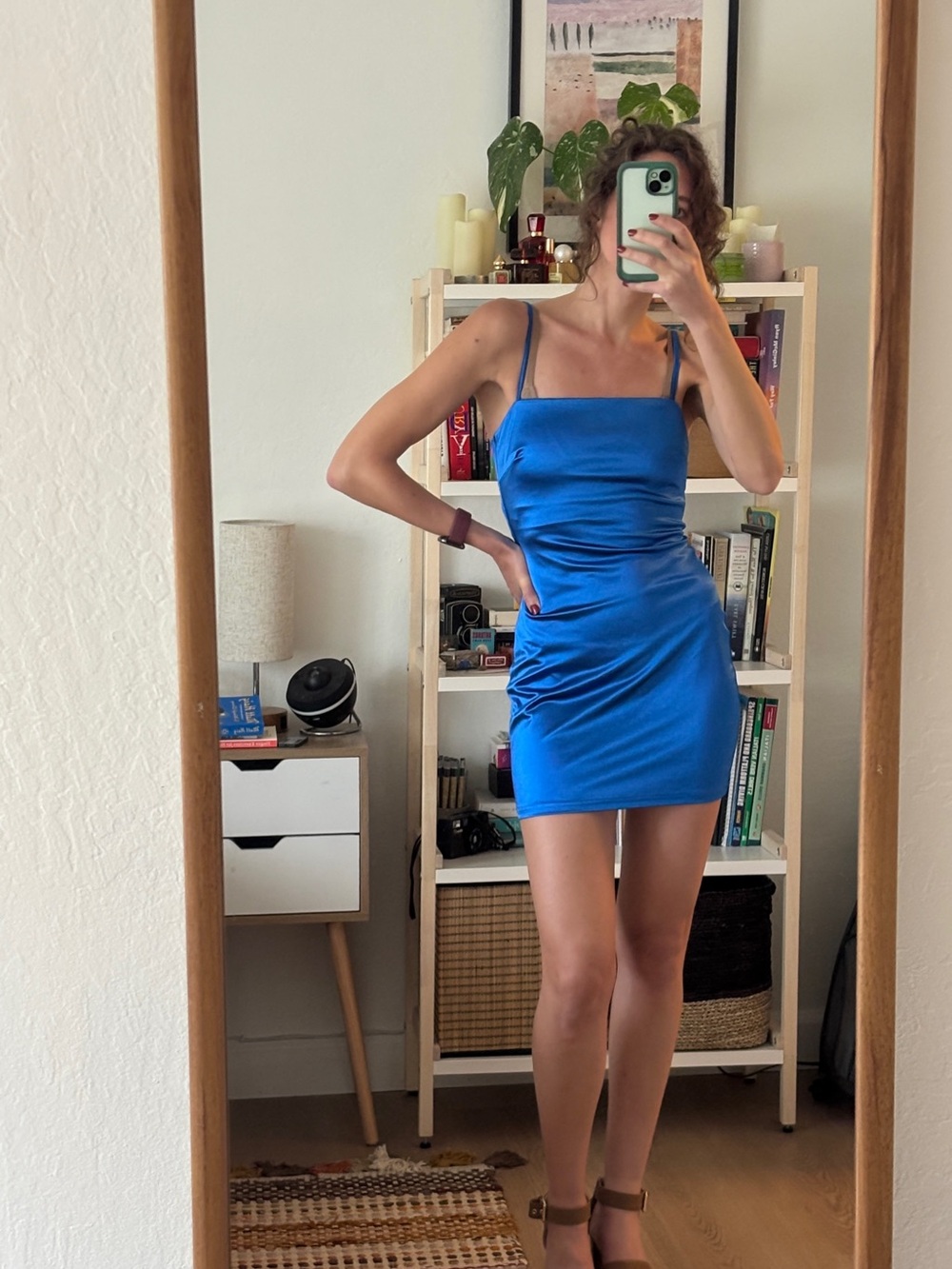 Blue Satin Stretch Slip Mini Dress